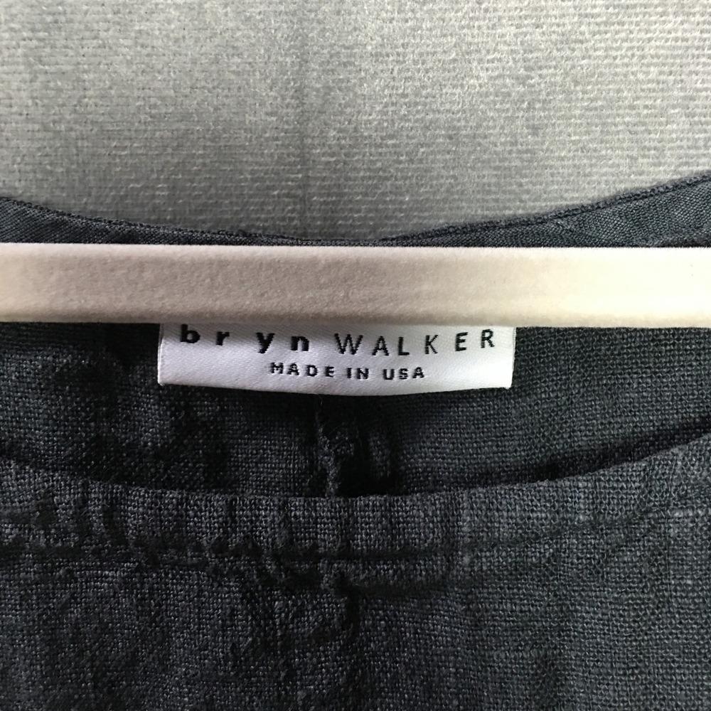 Bryn Walker Linen Midi Dress Women L Dark Grey Long Sleeve Lagenlook Summer USA - Picture 2 of 16